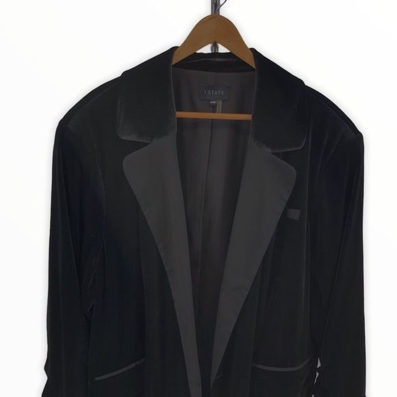 1. State Black Velvet Ruched Sleeve Blazer Dress - Picture 4 of 13